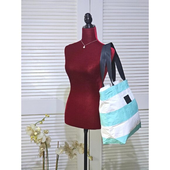 Aloha Collection Women's Aqua White Striped Splash-Proof Tote Bag Sz L 2559 - Picture 3 of 13